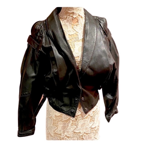 𝅺VINTAGE black leather jacket Kezia gorpcore moto biker 70s 80s grunge crop y2k